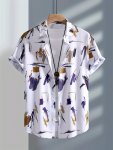 Men's Graffiti Graphic Print Shirt Casual Lapel Button Up Short Sleeve Shirt For Summer Outdoor Activities