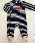 John Lewis Blue And White Striped Driving Dog Onesie 3 6M