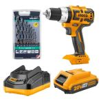 Ingco Lithium Impact Drill Charger 2.0AH Battery & 5 Pce Drill Bit Set