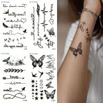 Starttoos 4 Pcs Of Black Heart Love Word Flower Butterfly Pattern Finger Wrist Ear Temporary Tattoos Lasting For 3-5 Days Body S