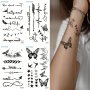 Starttoos 4 Pcs Of Black Heart Love Word Flower Butterfly Pattern Finger Wrist Ear Temporary Tattoos Lasting For 3-5 Days Body Small Part Tattoo