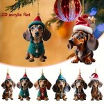 1PC Cute Dachshund Dog Pendant Christmas Tree Decoration Pendant Acrylic Flat Christmas Gift Decoration Pendant Halloween Decora