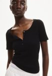Ribbed Henley Top - Black
