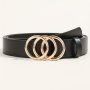 Golden Triple Ring Buckle Belt Black Simple Pu Leather Belt Casual Jeans Pants Belts For Women