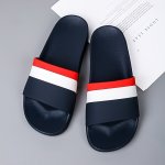 Men's Striped Open Toe Breathable Slippers Comfy Non Slip Casual Durable Slides Men's Summer Indoor Footwear