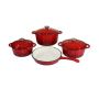 7 Piece Cast Iron Cookware Set + Two Minhaj Serving Spoons - Red