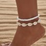 2pcs Bohemian Style Shell Anklet Chains Retro White Soft Pottery Clam Seashells Simple Summer Vacation Accessories For Women