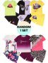 Random 1 Set Girls Clothes Portrait/ Butterfly/ Lips/ Giraffe/ Leopard/ Ombre Graphic T-Shirt + Shorts Set - Perfect For Summer Casual Outing