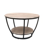 Round Minimalist 2 Tier Oak And Black Coffee Table