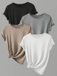 Solid Color T-Shirt 4 Packs Casual Short Sleeve Crew Neck T-Shirt For Spring & Summer Women's Clothing