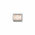 Rose Gold Enamel White 4 Leaf Clover Link