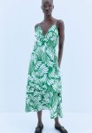 Drawstring-detail Maxi Dress - Green Patterned