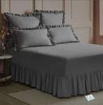 Smte- 6-PIECE Frilled Bed Sheet Set Grey S With Keychain