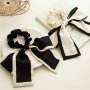 Elegant & Cute Black And White Bowknot Hair Ties Summer No-damage Women's Hair Accessories For Stylish Updos