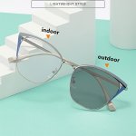 Photochromic Outdoor For Women Cat Eye Color Block Frame Clear Lens Computer Glasses Fashion Sun Shades