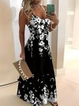 Floral Print V Neck Cami Dress Vacation Style Sleeveless Maxi Cami Dress For Spring & Summer Women's Clothing