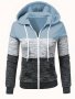 Color Block Zipper Hoodies Casual Long Sleeve Drawstring Sweatshirt For Fall Women's Clothing