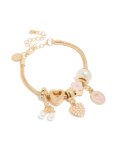 Goldair Gold Pearl Heart & Pink Enamel Flower Charm Bracelet