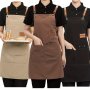 1PC Canvas Waterproof Dining Apron With Pockets Perfect For Coffee Bars Restaurants Milk Tea Shop Flower Shop Coffee Baker Waterproof Waist Overalls For Women