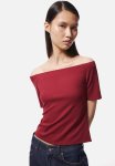 Off-the-shoulder Jersey Top - Dark Red