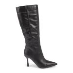 Black Pu Plain Stiletto Knee High Boots