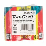 Tork Craft 2 PK 1.5V D Alkaline Batteries Shrink Wrap BATLR20-2S