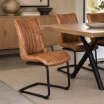 Light Brown Stitched Buffalo Leather Dining Chair