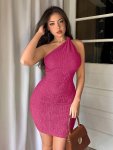 One Shoulder Textured Asymmetrical Dress Elegant Sleeveless Bodycon Dress For Club Women's Clothing