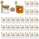 20PCS/30PCS/50PCS/60PCS Honey Jars Premium 1.5 Oz Hexagon MINI Glass Jar With Wood Dipper Golden Lid Bee Pendant Jute Rope Small