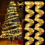 1PC 1 3 5 10M Holiday Streamers Christmas Tree With Lights Golden Ribbon Lights Christmas Tree Ribbon Garland Christmas Tree Dec