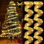 1PC 1/3/5/10M Holiday Streamers Christmas Tree With Lights Golden Ribbon Lights Christmas Tree Ribbon Garland Christmas Tree Decoration Battery Powered Without Batteries