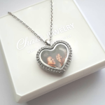 FL58 - Personalized Photo Heart Locket Necklace Silver Stainless Steel