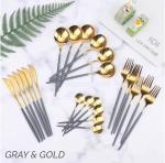 Zs - 2 Tone Cutlery Set 24PCS Set - Gray And Gold