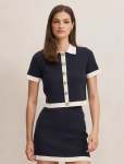 Farah Knitted Button Through T-Shirt - XL Navy white Co Ord