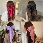 1PC Elegant Retro Premium Versatile Solid Color Silky Bow Barrette Women Girls Princess Style Casual Leisure Hair Accessories Gi