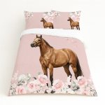Kids Duvet Set Horse Full Pink Soft Rose