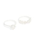 Silver Plated Cubic Zirconia Glitzy Floral & Claw Set Stacking Rings 2-PACK - M l