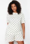 Plus Heart Patterned Pajama Set - White