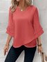 Swiss Dot Layered Ruffle Hem Half Sleeve Blouse Elegant Asymmetrical Hem V Neck Blouse For Spring & Summer Women's Clothing Wedding Holiday Vacation
