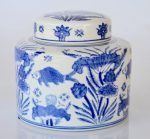 Blue & White Fish Design Ceramic Jar – 17X19CM