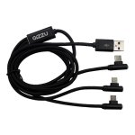 GIZZU 3-in-1 Right-Angle USB Cable - Micro USB, Type-C, Lightning - 1.2m - Black