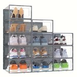 12/6PCS Shoe Storage Boxes - XL Plastic Black Transparent Storage Cabinets With Lids - Multi-purpose Shoe Storage For Home Organ