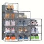 12/6PCS Shoe Storage Boxes - XL Plastic Black Transparent Storage Cabinets With Lids - Multi-purpose Shoe Storage For Home Organization