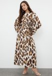 Leopard Sleeve Woven Dress - Brown