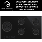Smeg Dolce Stil Novo Black Ceramic Glass Copper Trim 5 Burner Gas Hob - 90CM