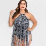 Women's Plus Size Black Static Tassel One-piece - 3XL
