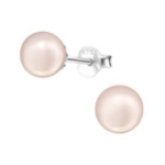 E14-C21883 Sterling Silver Pearl Ear Stud Earings 6MM X 6MM - Light Pink