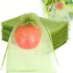 50PCS Green Mesh Sleeve Bag Drawstring Mesh Fruit Protection Bag Pest Barrier For Grape Mango Fruit Tree And Vegetable Farm