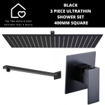 Black 3 Piece Ultrathin Shower Set - 400MM Square