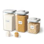 Eqi Airtight Food Containers Set With One-touch Lid Mixed Size Set 2.8 Qt + 4.2 Qt 2 With Scoop Stackable Jars For Complete Kitc